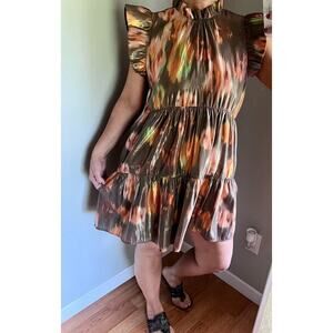 Shimmery Marie Oliver Metallic Tiered Taren Dress in Sapphire Size Large